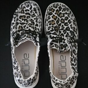 Hey Dude Black and White Leopard Shoes